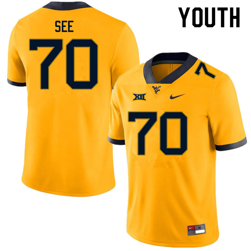 NCAA Youth Shawn See West Virginia Mountaineers Gold #70 Nike Stitched Football College Authentic Jersey UI23N26UM